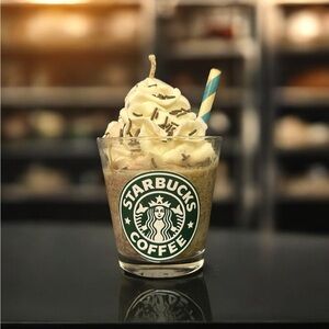 Starbucks Coffee Candle with Cream Topping - Brown-Handmade